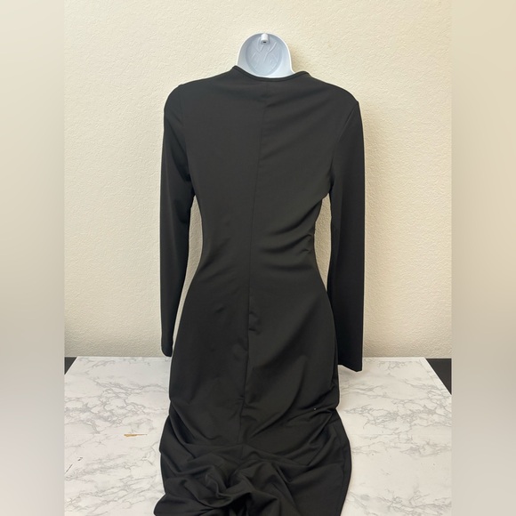 SHEIN Black Round Neck Long Sleeve Maxi Dress Split Side Sz M Beaded Bodycon - Picture 4 of 5